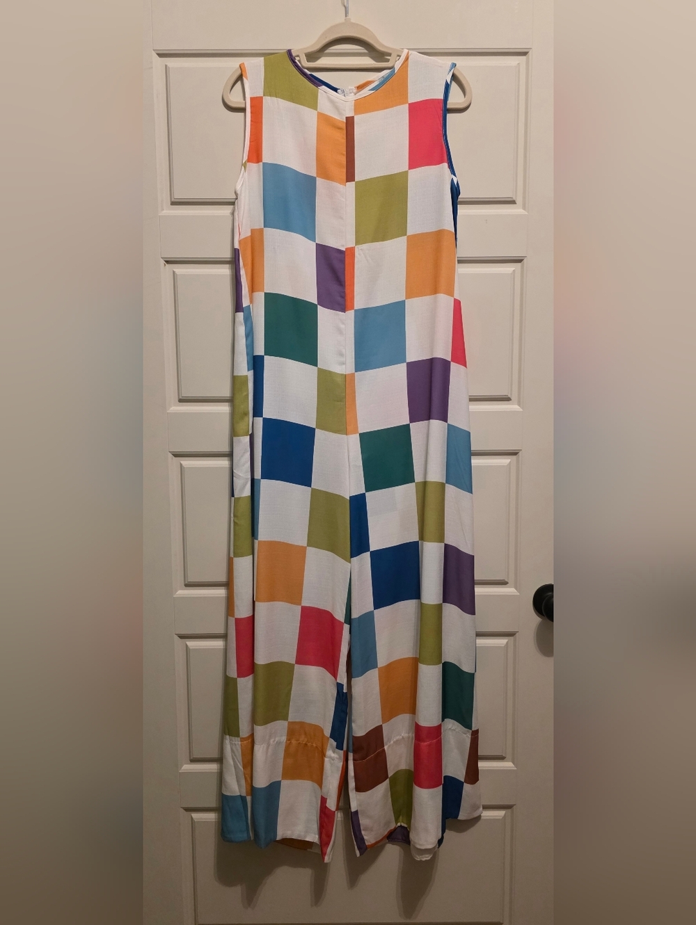 Shein - Colorblock Check Sleeveless Jumpsuit